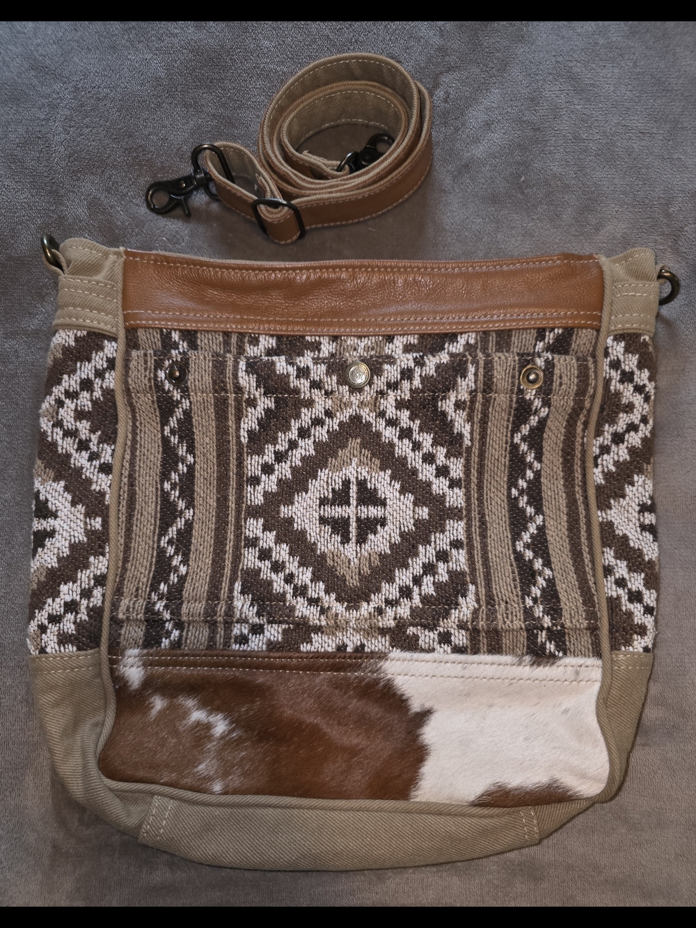 Myra - Boho Aztec Tote with Brown Hair-on-Hide Accent